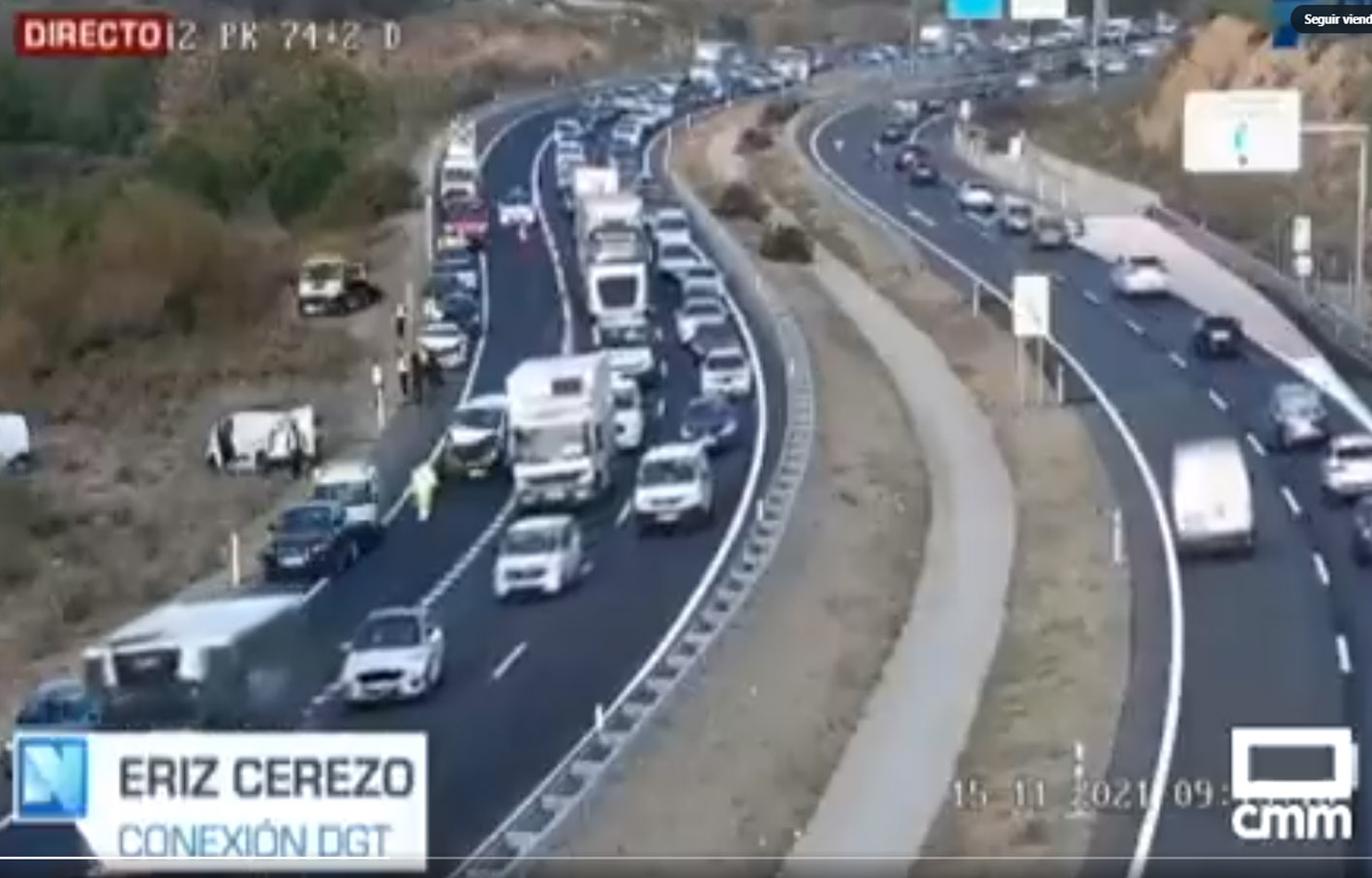 El accidente múltiple ha ocurrido en la subida de Las Nieves, en Toledo. Imagen de CMMedia.