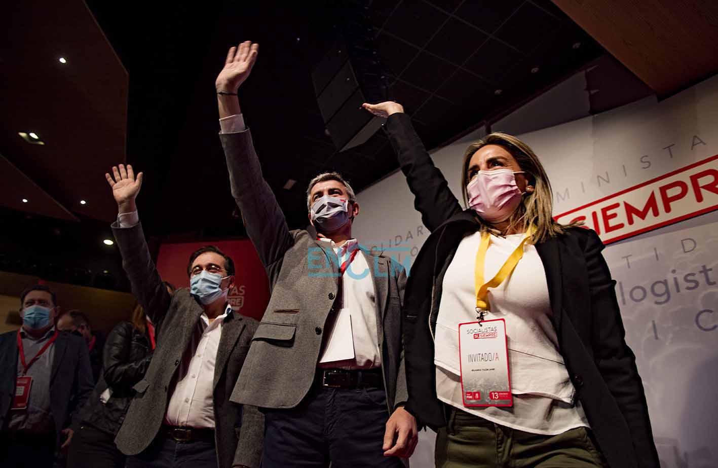 José Manuel Albares, Álvaro Gutiérrez y Milagros Tolón, en el 13 Congreso Provincial del PSOE de Toledo. Foto: Rebeca Arango.