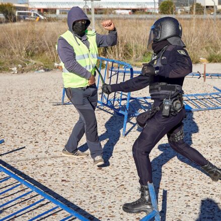 Enfrentamientos entre Policía y ganaderos en Talavera. Foto: EFE / Manu Reino.