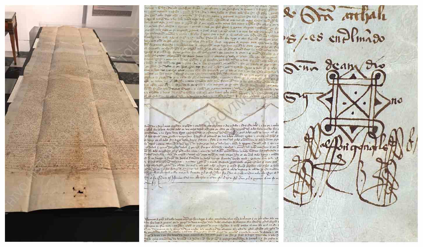 El enorme pergamino que se expone en el Archivo Provincial de Toledo.