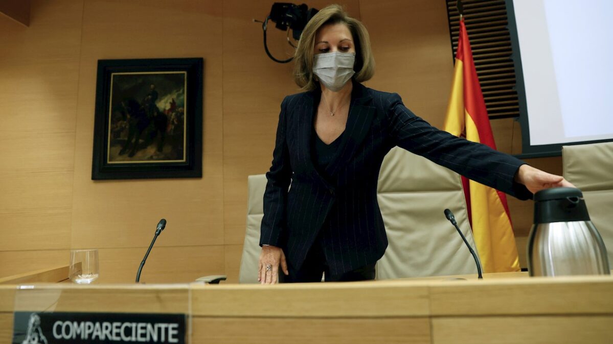 María Dolores de Cospedal, en la Comisión de Investigación de la Kitchen, en el Congreso de los Diputados. EFE/Mariscal.