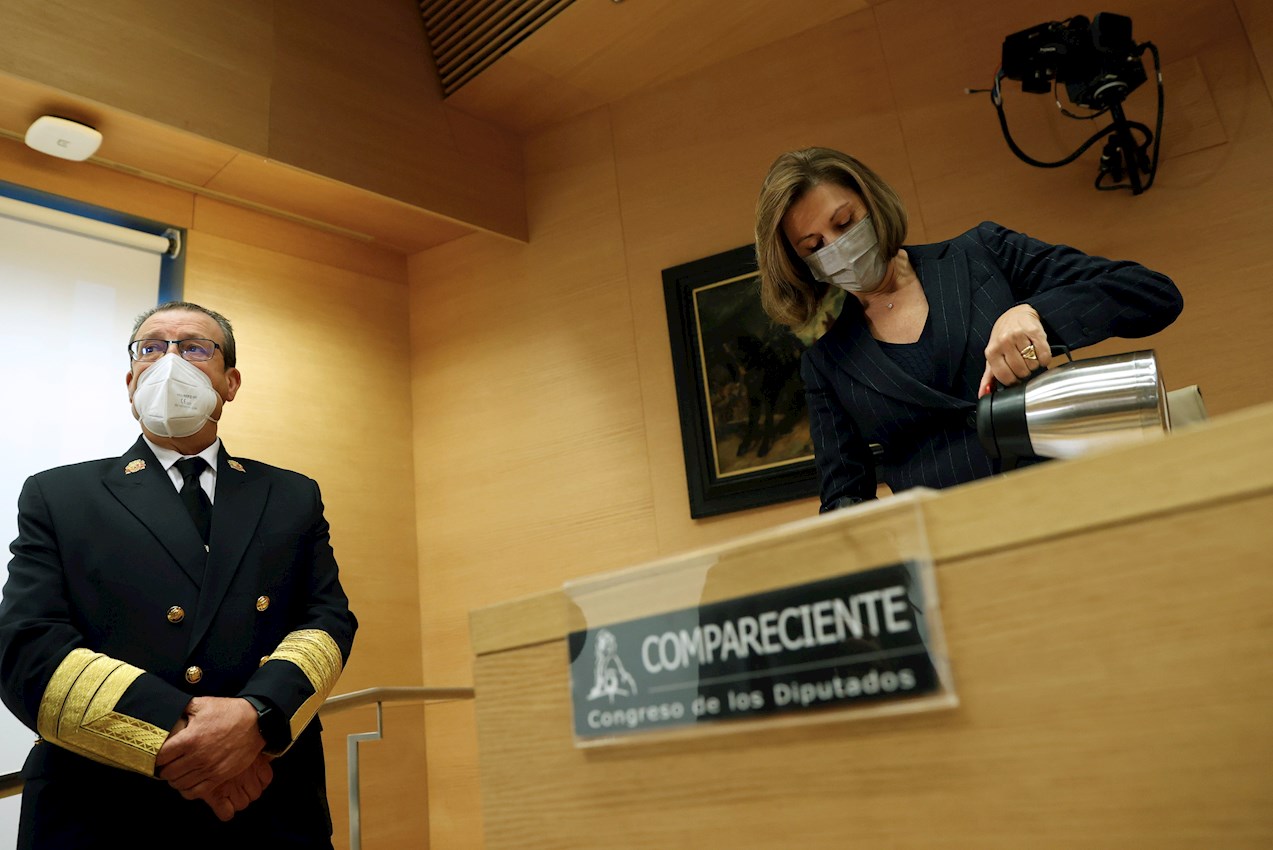 María Dolores de Cospedal, en la Comisión de Investigación de la Kitchen, en el Congreso de los Diputados. EFE/Mariscal.