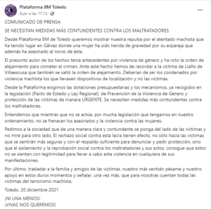 Comunicado de la Plataforma 8M Toledo 