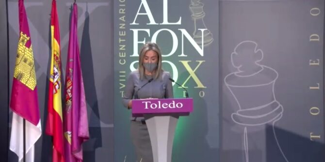 La alcaldesa de Toledo, Milagros Tolón, en la presentación de los Presupuestos para el año 2022.