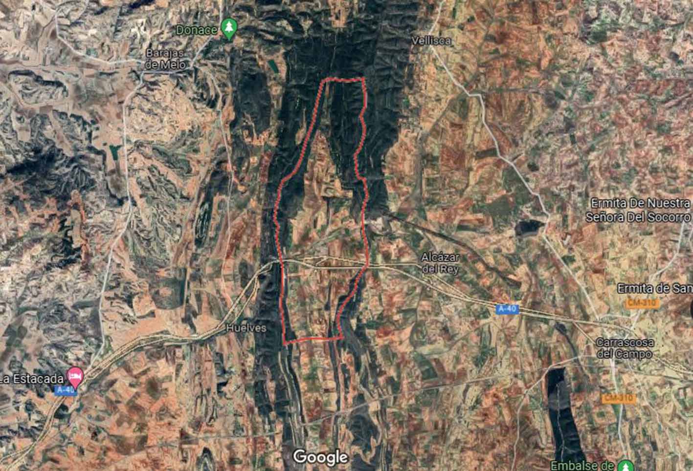 Accidente de caza en el término de Paredes (Cuenca). Imagen: Google Maps.