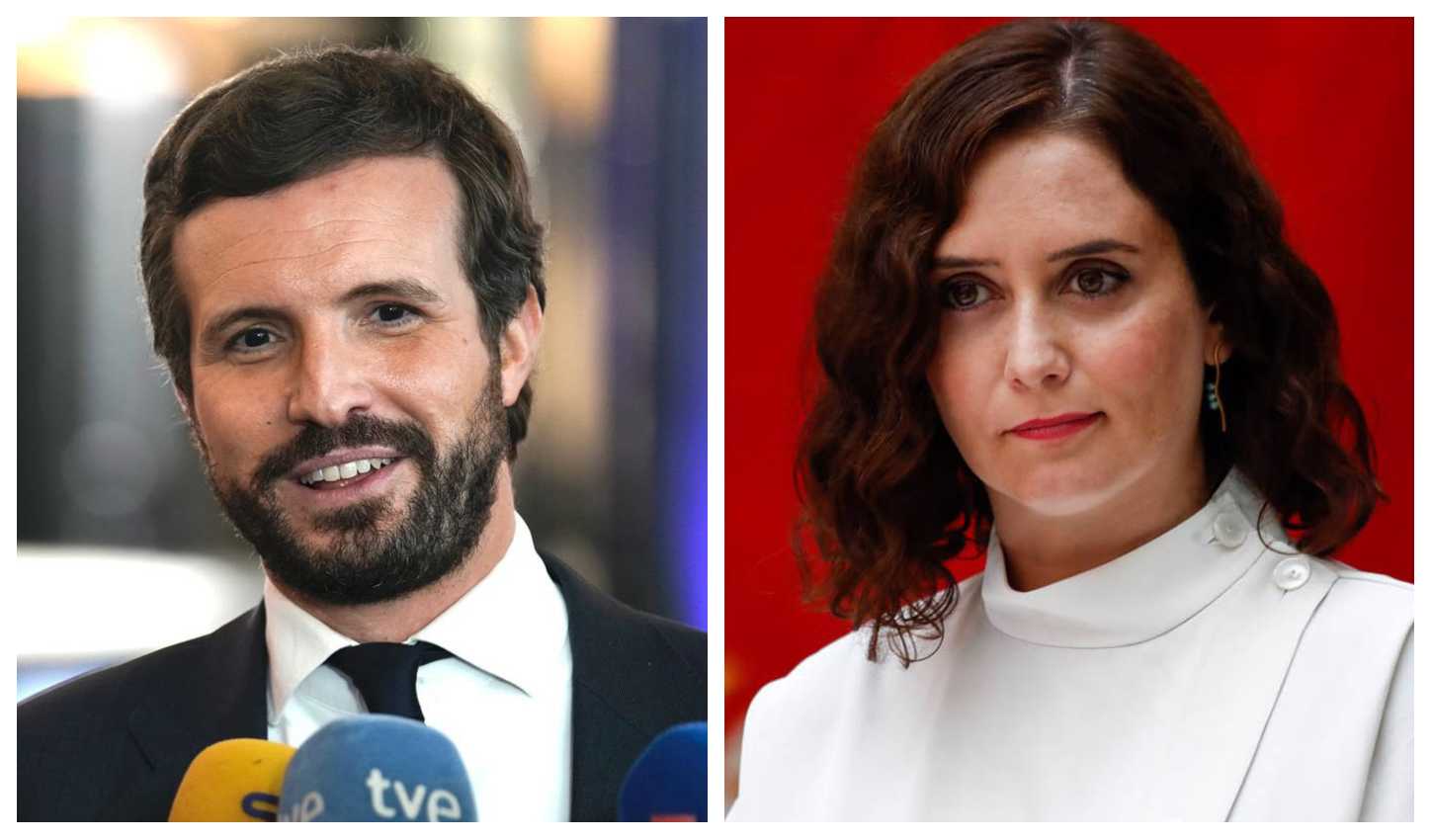 El presidente del PP, Pablo Casado, y la presidenta de la Comunidad de Madrid, Isabel Díaz Ayuso.