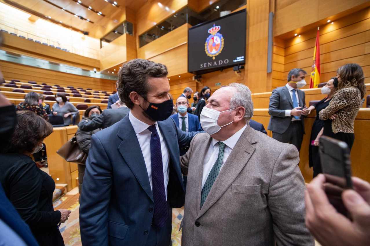 El presidente del PP, Pablo Casado, y el diputado Vicente Tirado.