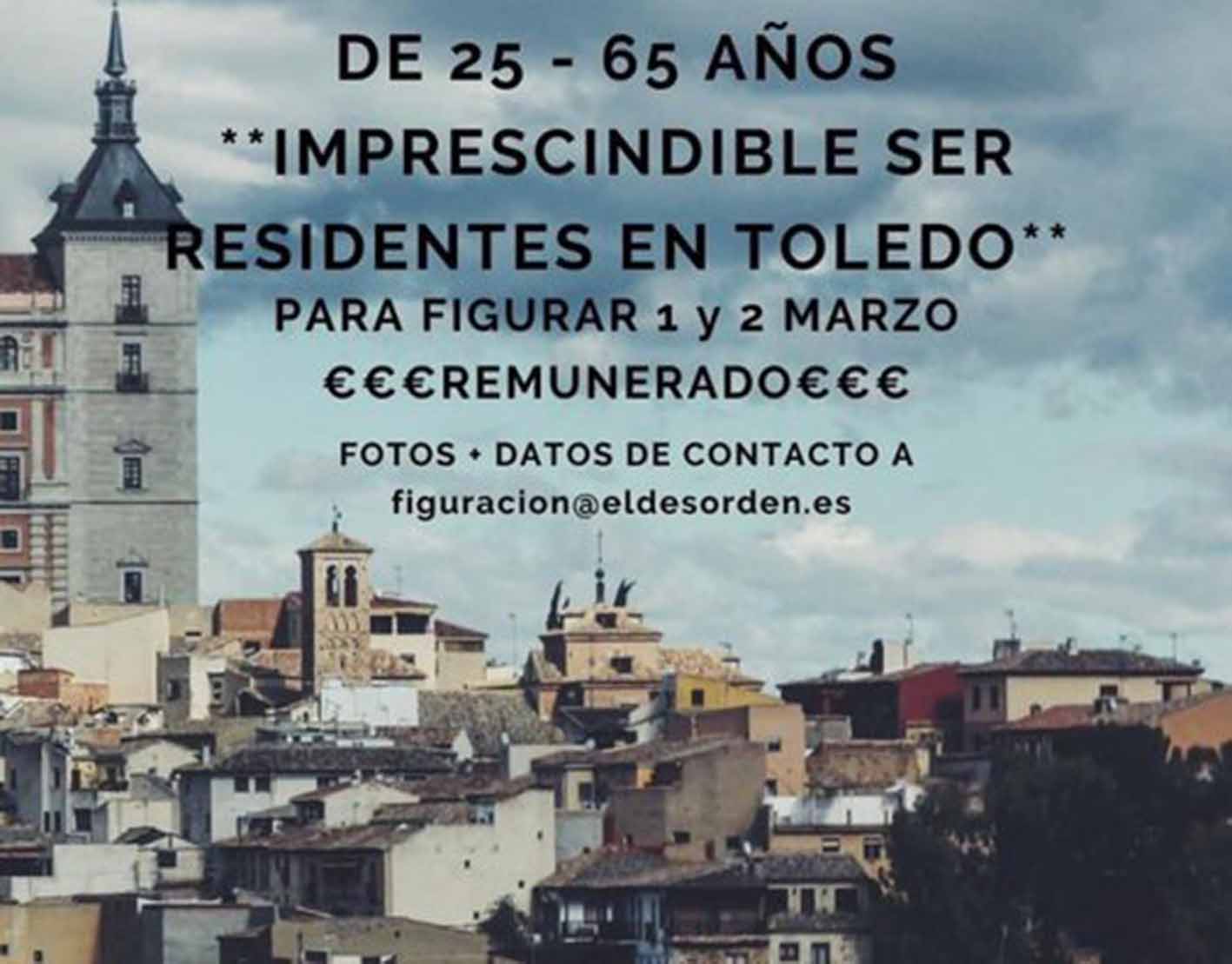 Buscan figurantes en Toledo para "ya" (detalle del cartel del anuncio).