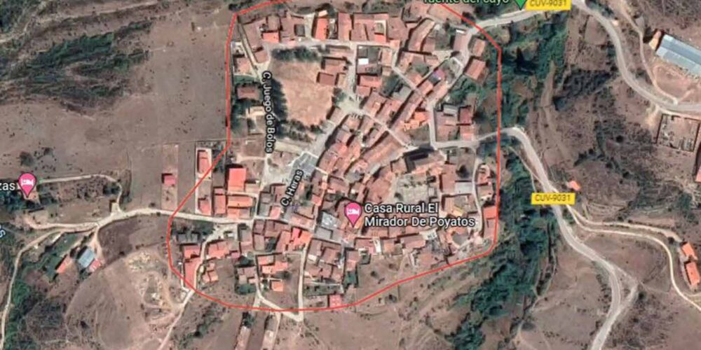 Accidente mortal de caza en un campo cercano a Poyatos (Cuenca). Imagen: Google Maps.