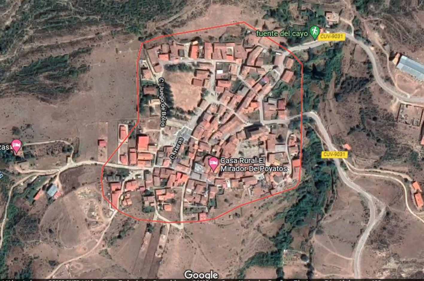 Accidente mortal de caza en un campo cercano a Poyatos (Cuenca). Imagen: Google Maps.