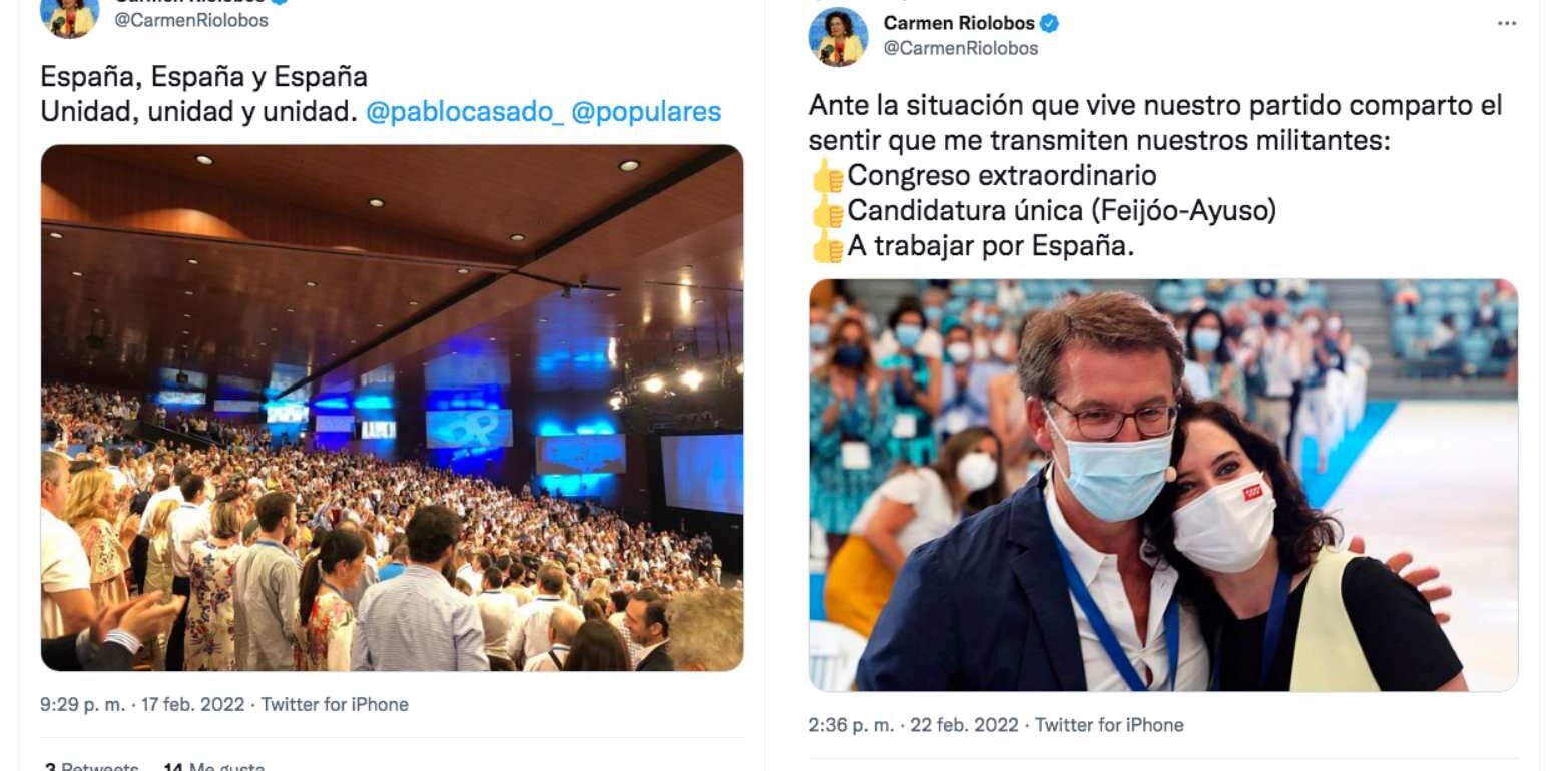 El cambio en los tuits de Carmen Riolobos en solo cuatro días.