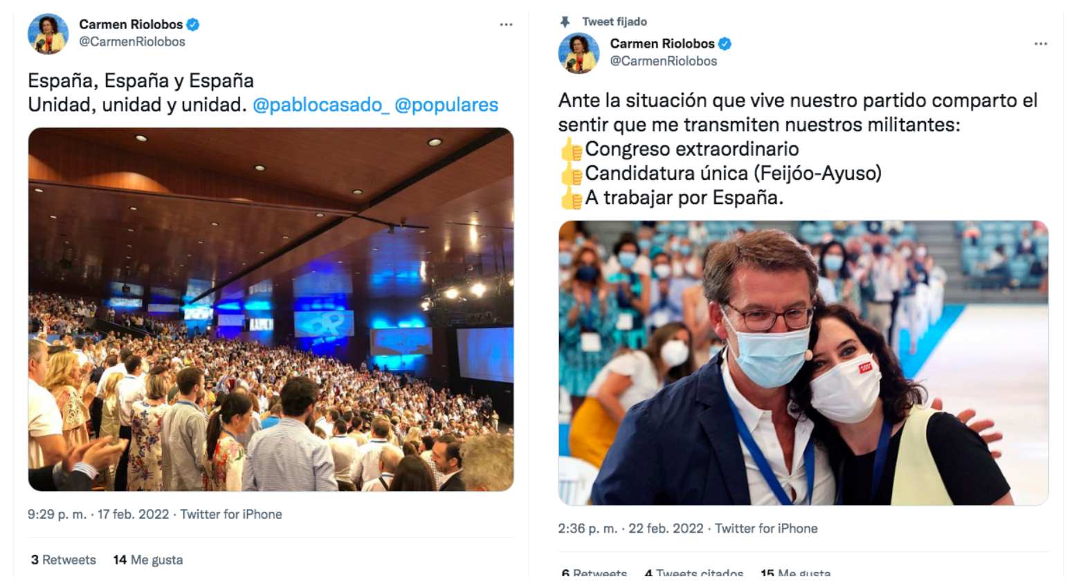 El cambio en los tuits de Carmen Riolobos en solo cuatro días.