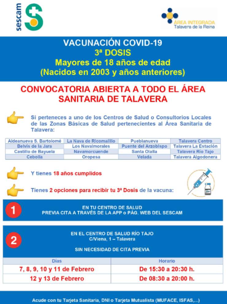 Convocatoria abierta a todo el área sanitaria de Talavera.