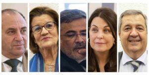 En el centro, Javier de Antonio, presidente de Fedeto, acompañado de los cuatro vicepresidentes (de izquierda a derecha): Pedro Hermida, María Ángeles Martínez, Cuca Díaz de la Cuerda, Humberto Carrasco González.