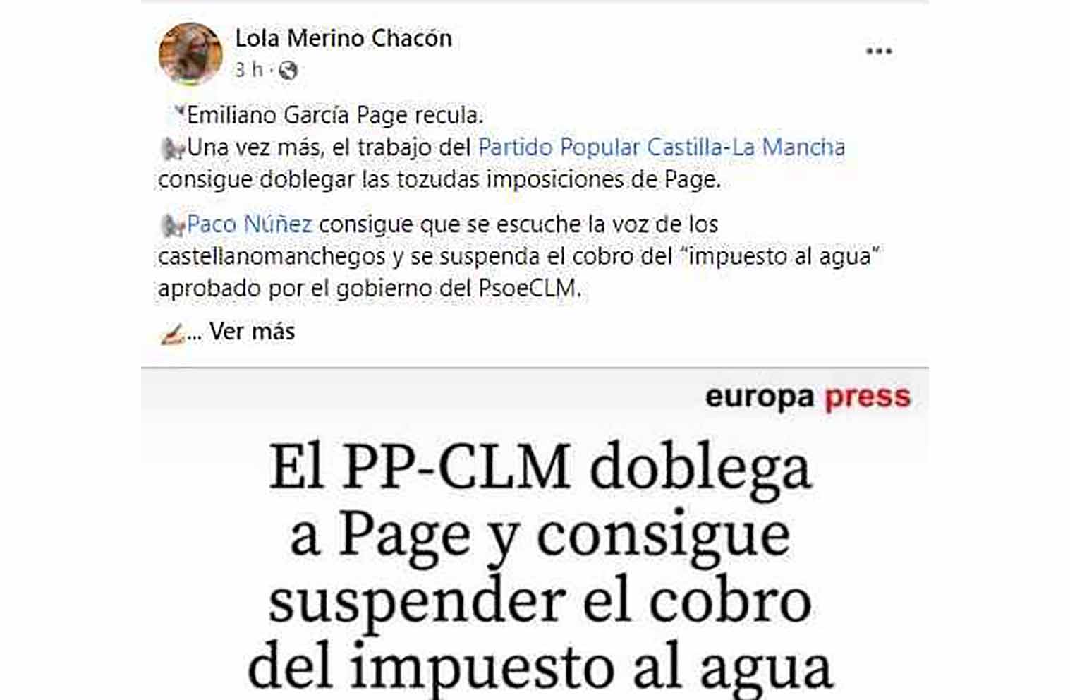 Captura de pantalla de la publicación en Facebook de Lola Merino.