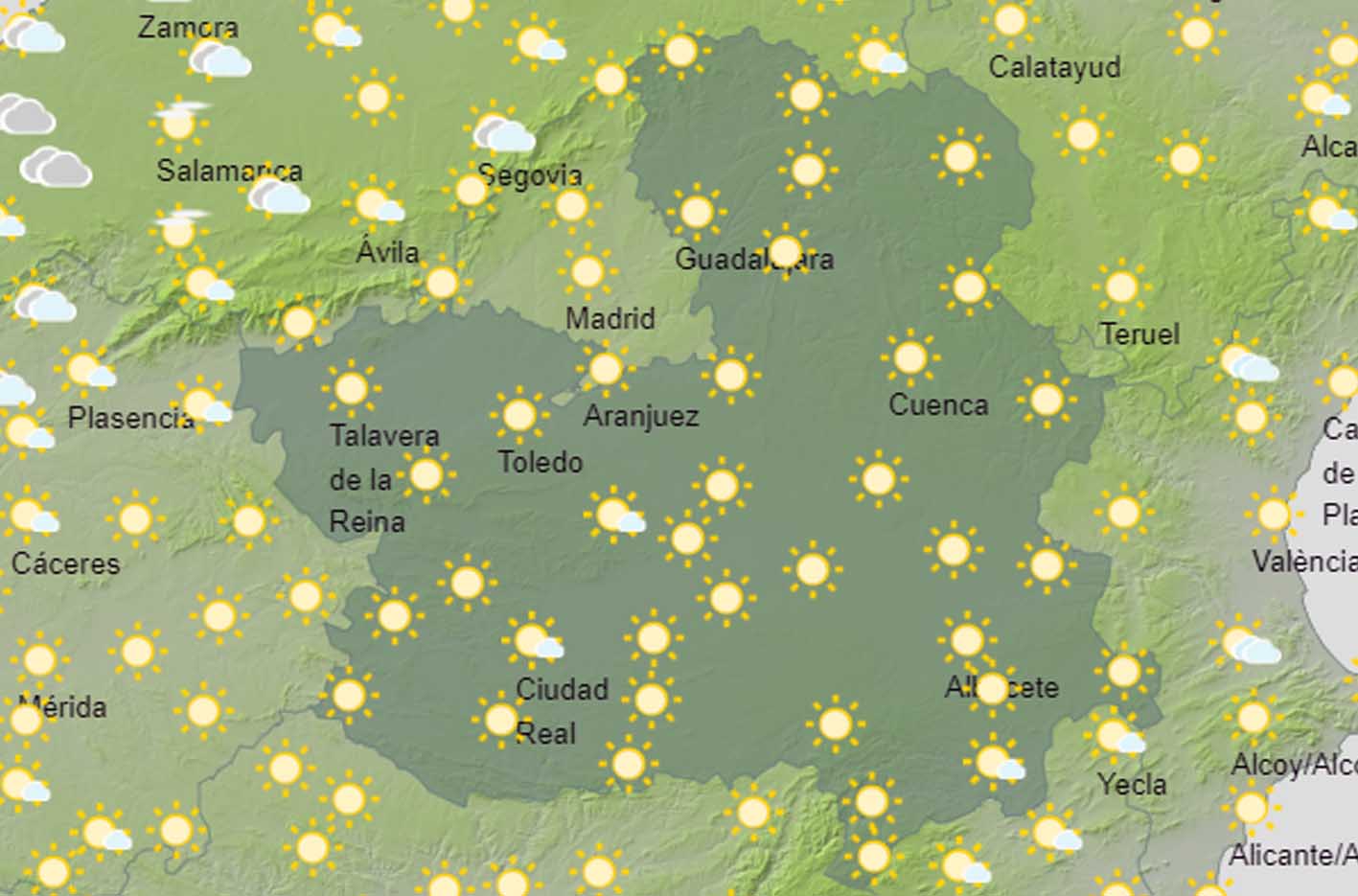 Mapa tiempo Castilla-Mancha subida temperaturas y sol