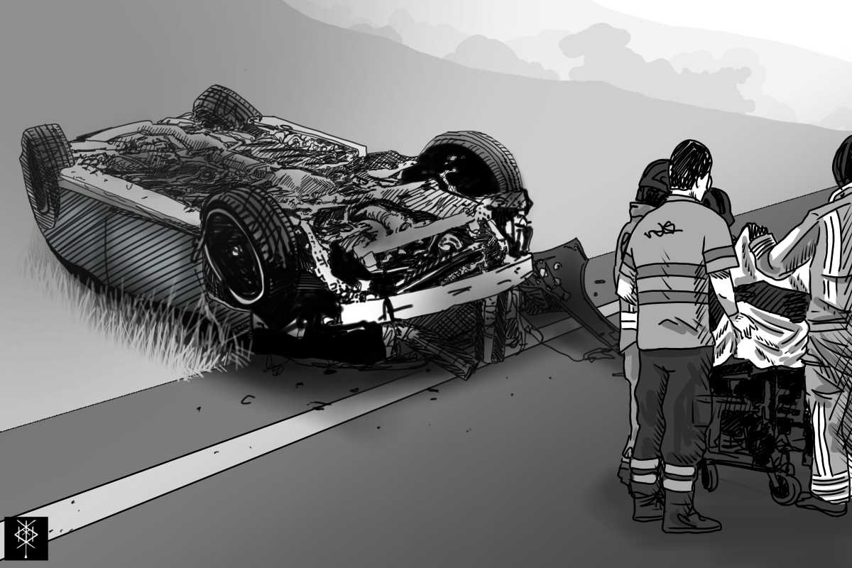 accidente de tráfico, ilustración accidente, ambulancia, equipos de emergencia,