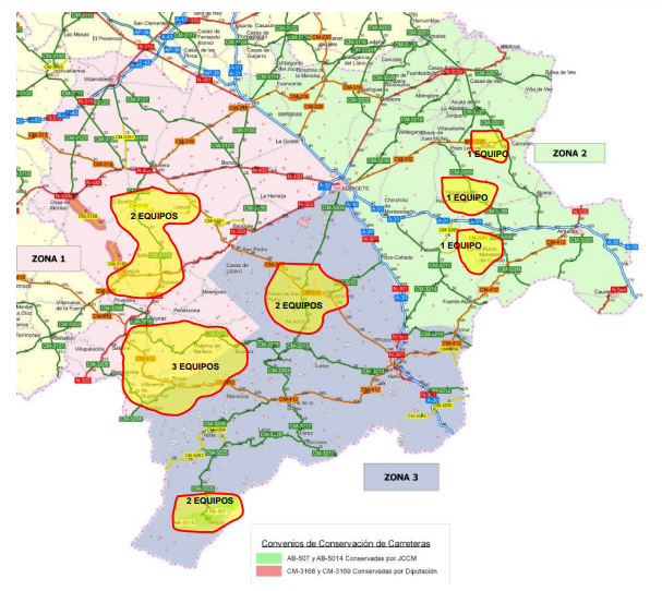Mapa de Vialidad Invernal de la provincia de Albacete a las 12.09 horas. 