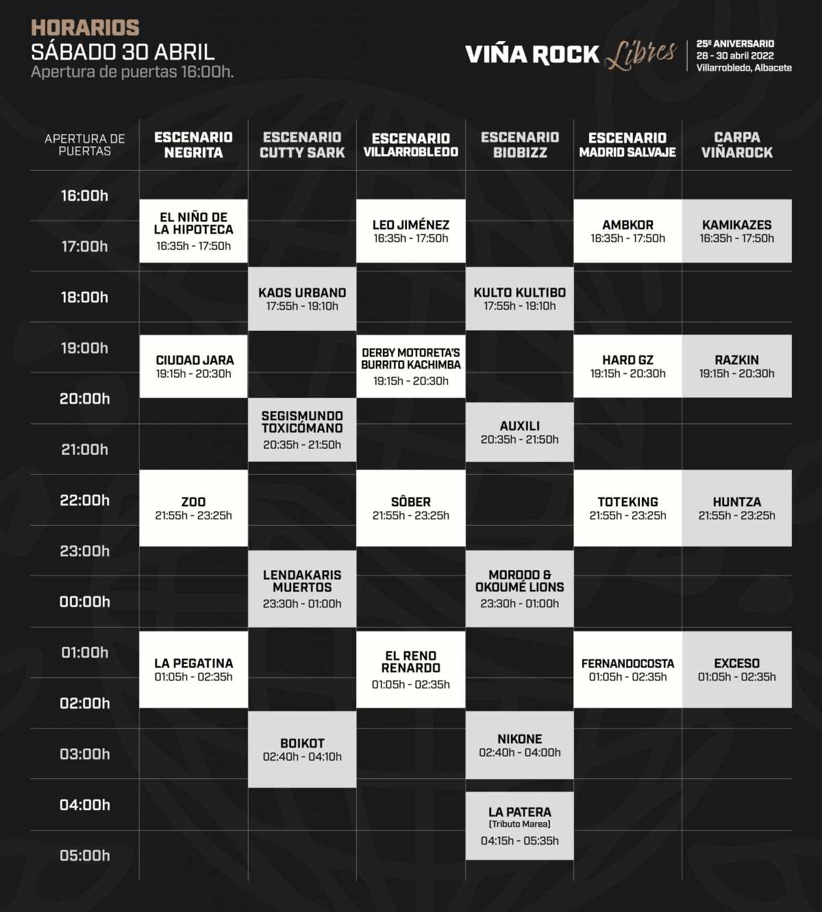 Horarios del Viña Rock 2022 el sábado 30.