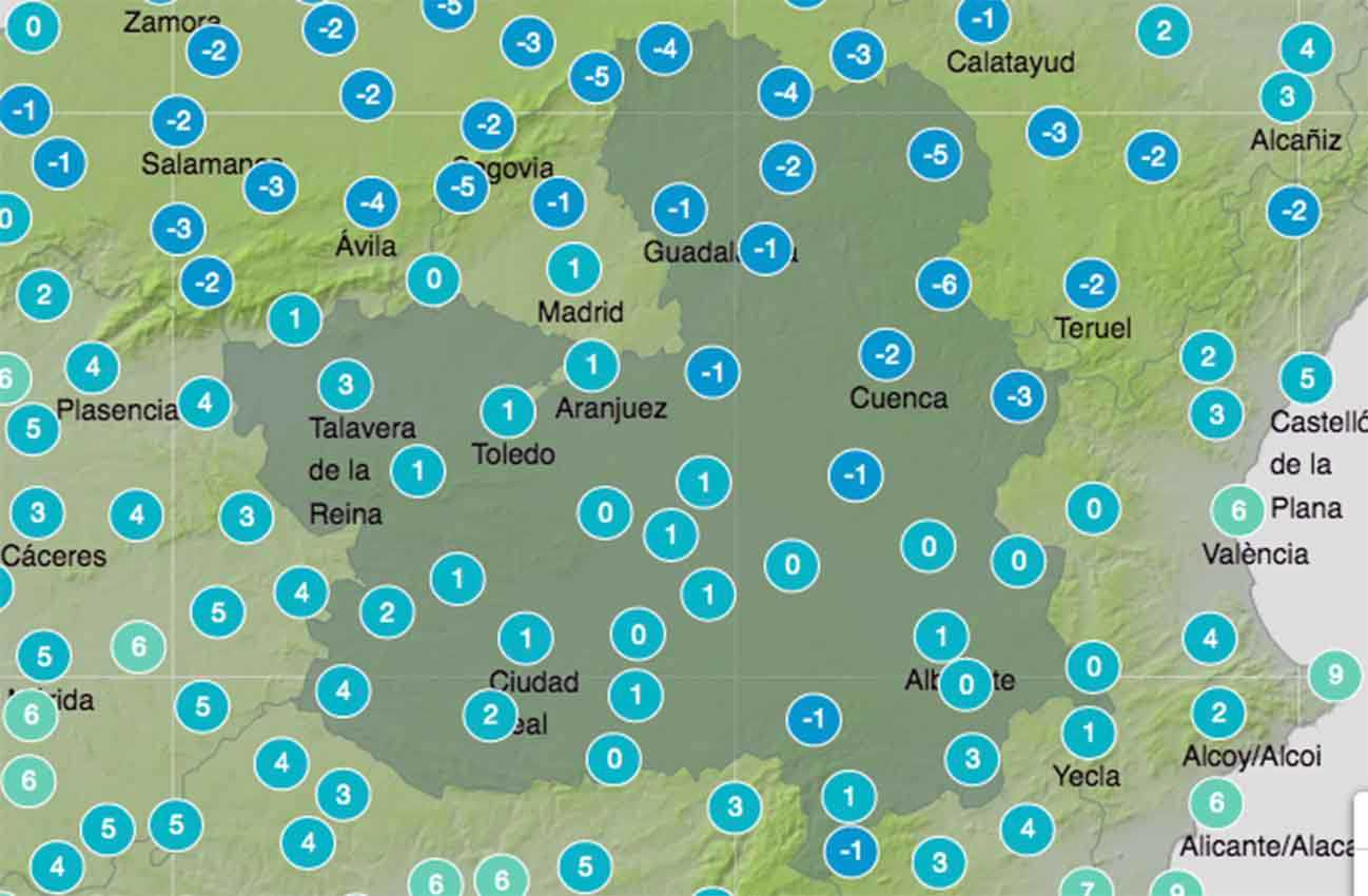 Temperaturas previstas para la madrugada del sábado al domingo.