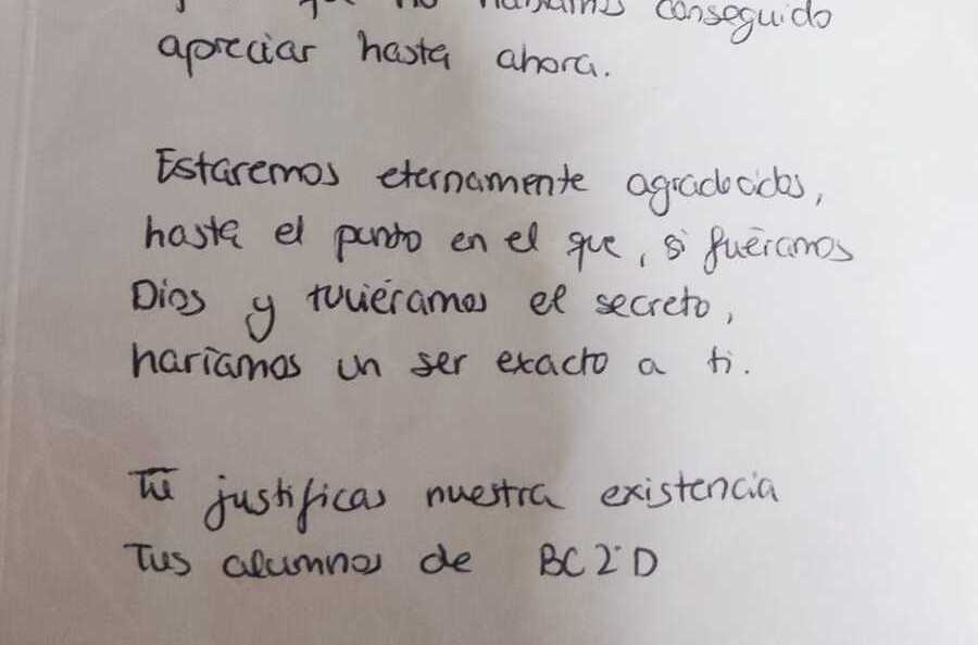 Carta de la Universidad Laboral a la profesora de literatura