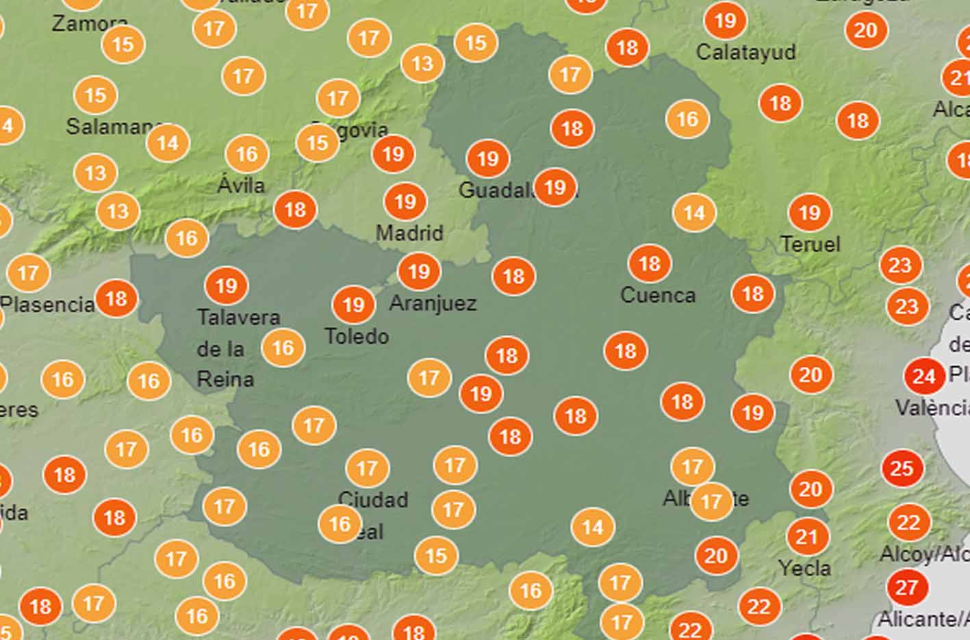 Mapa tiempo CLM con temperaturas más bajo