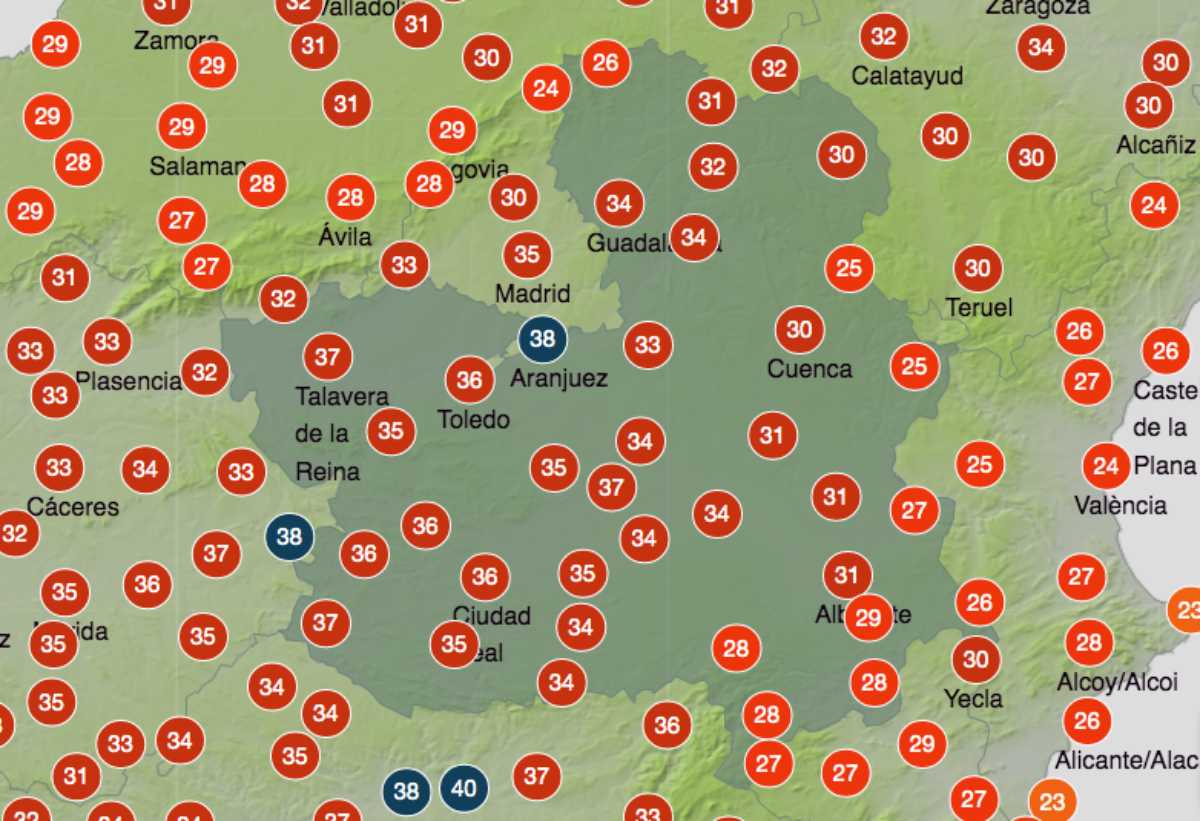 Temperaturas que habrá esta tarde en Castilla-La Mancha.