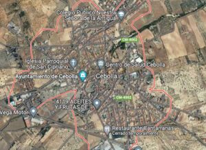 Un trabajador herido en un accidente en el término de Cebolla. Imagen: Google Maps.