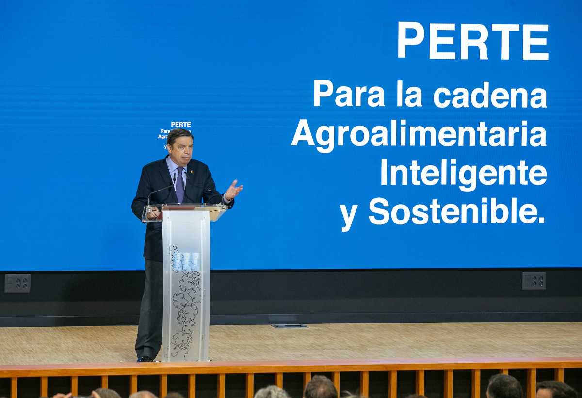 El ministro de Agricultura, Pesca y Alimentación, Luis Planas, en la presentación del Perte para la cadena agroalimentaria inteligente y sostenible.