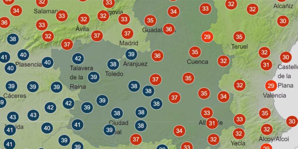 A las 18 horas del sábado la Aemet prevé que Talavera alcance 42 grados.