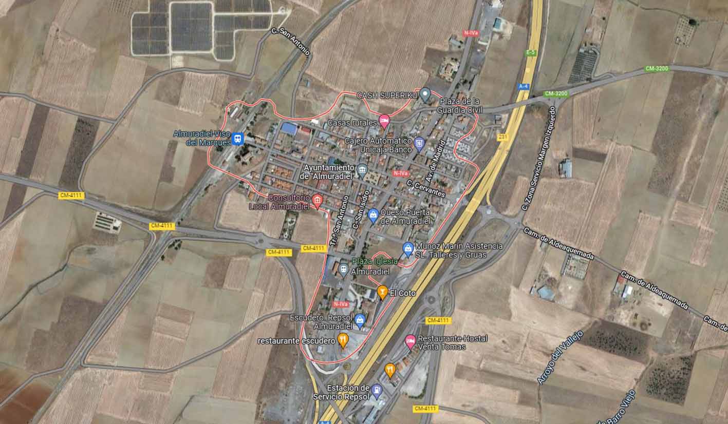 Accidente con ocho heridos en el término municipal de Almuradiel. Imagen: Google Maps.