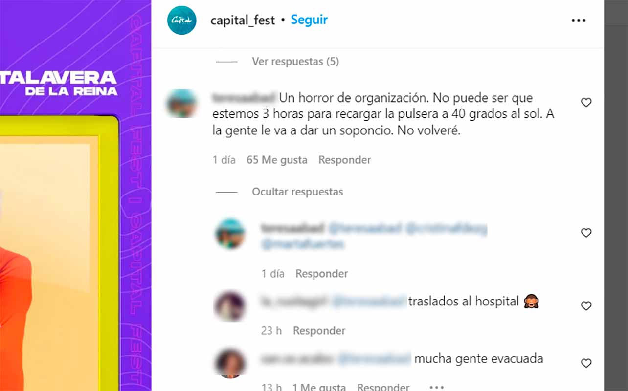 Algunas de las quejas en redes sobre el Capital Fest.