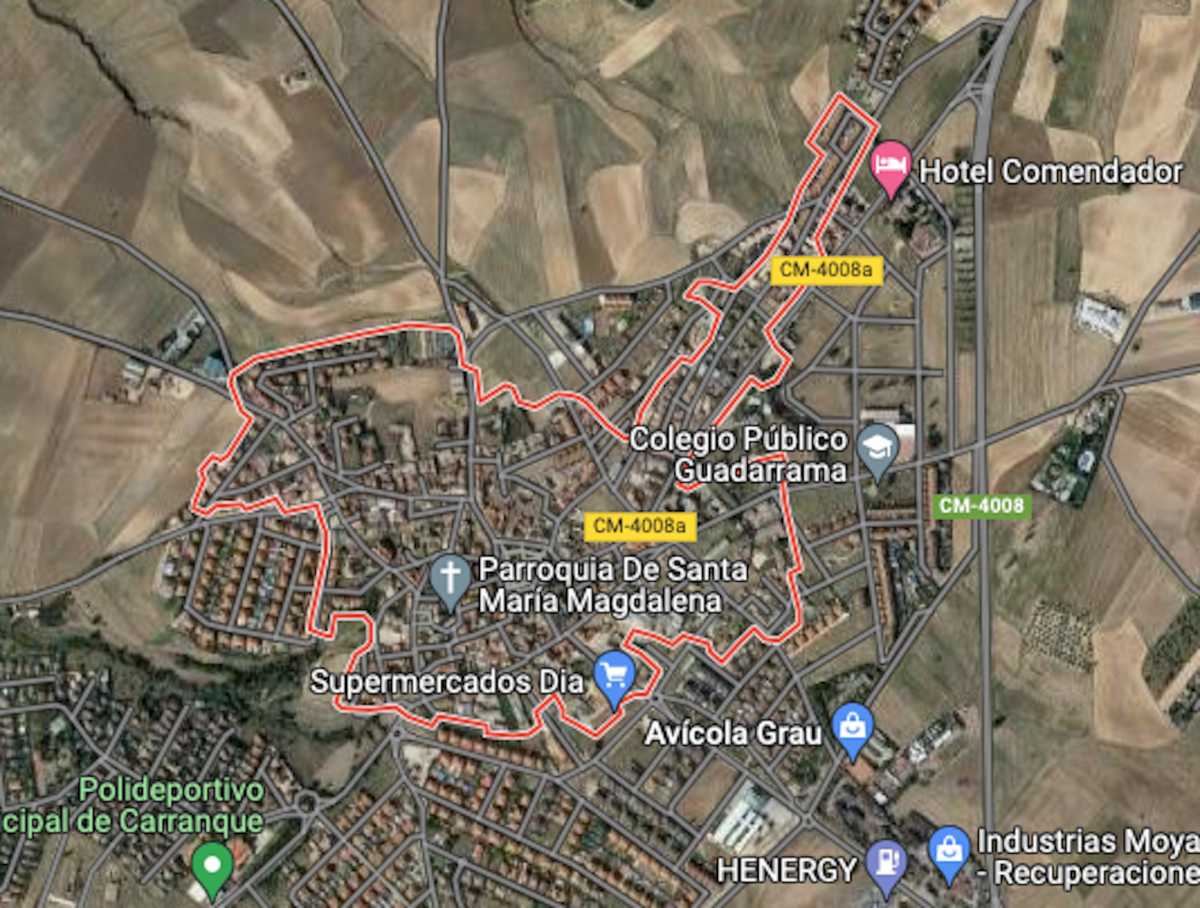 Accidente con un herido en el término municipal de Carranque (Toledo). Imagen: Google Maps.