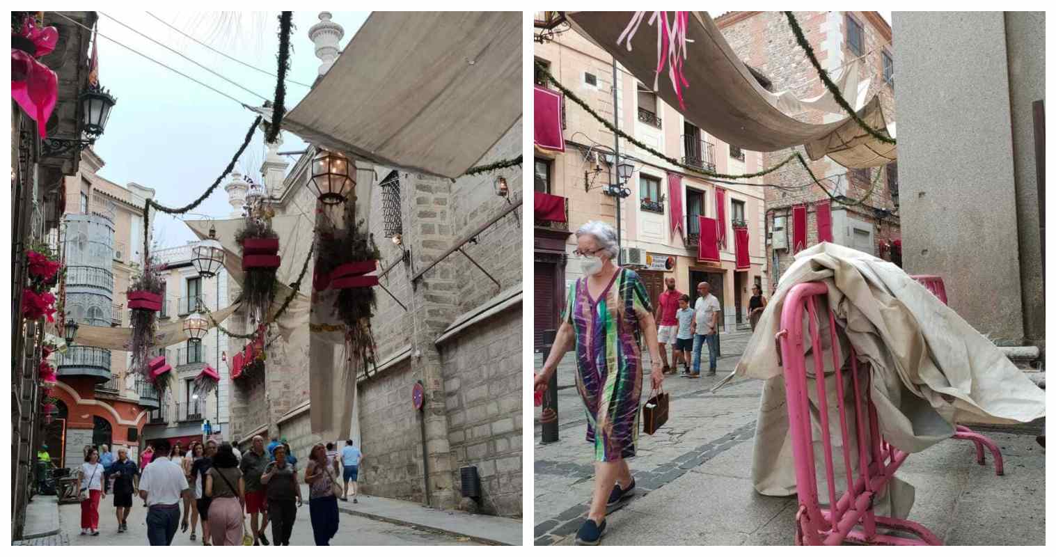 Imágenes de los toldos destrozados tras la procesión del Corpus Christi. Fotos: David Romero.