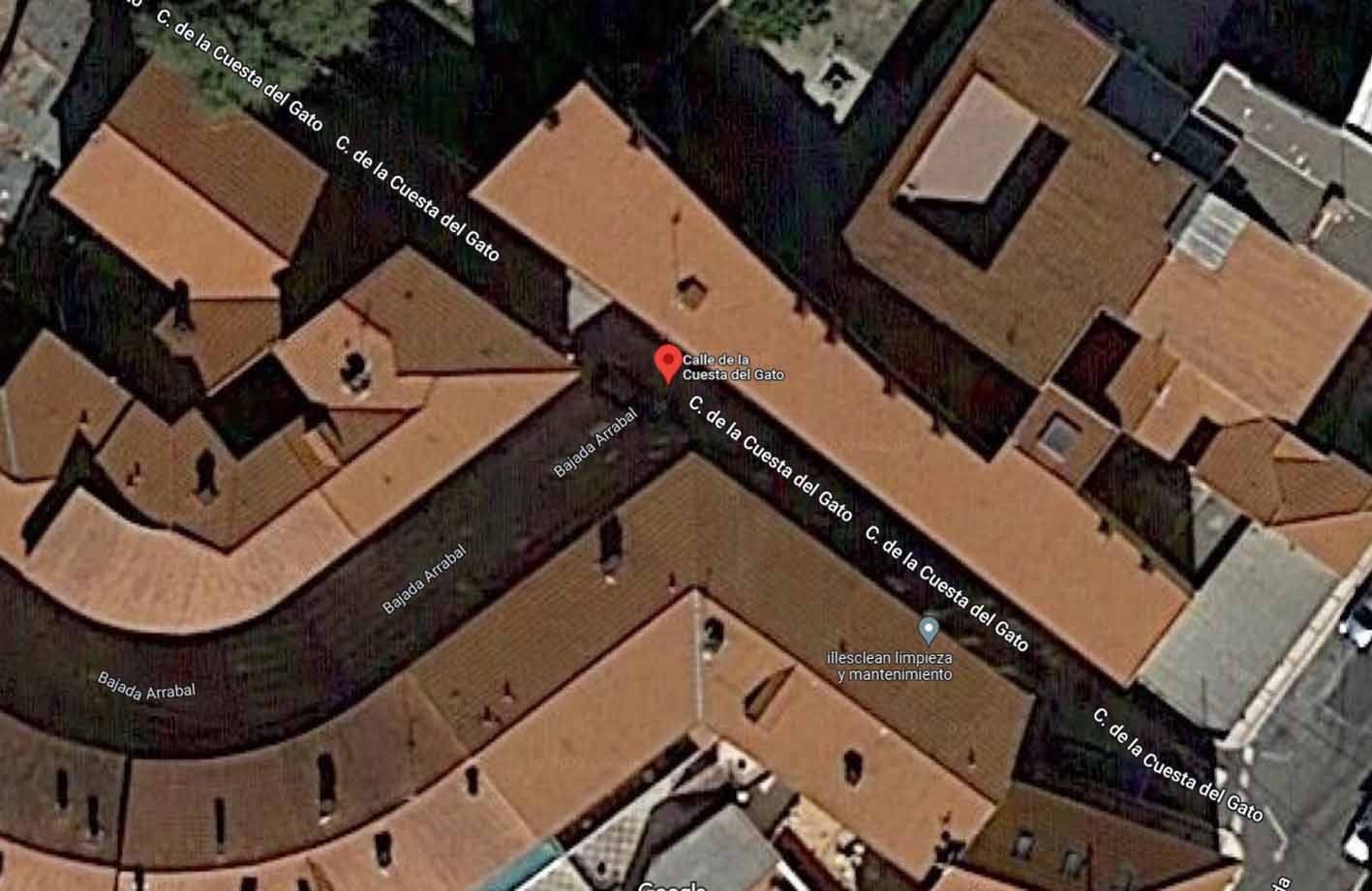 Calle de la Cuesta del Gato en Illescas, donde una pelea dio lugar a un herido con arma blanca. Imagen: Google Maps.