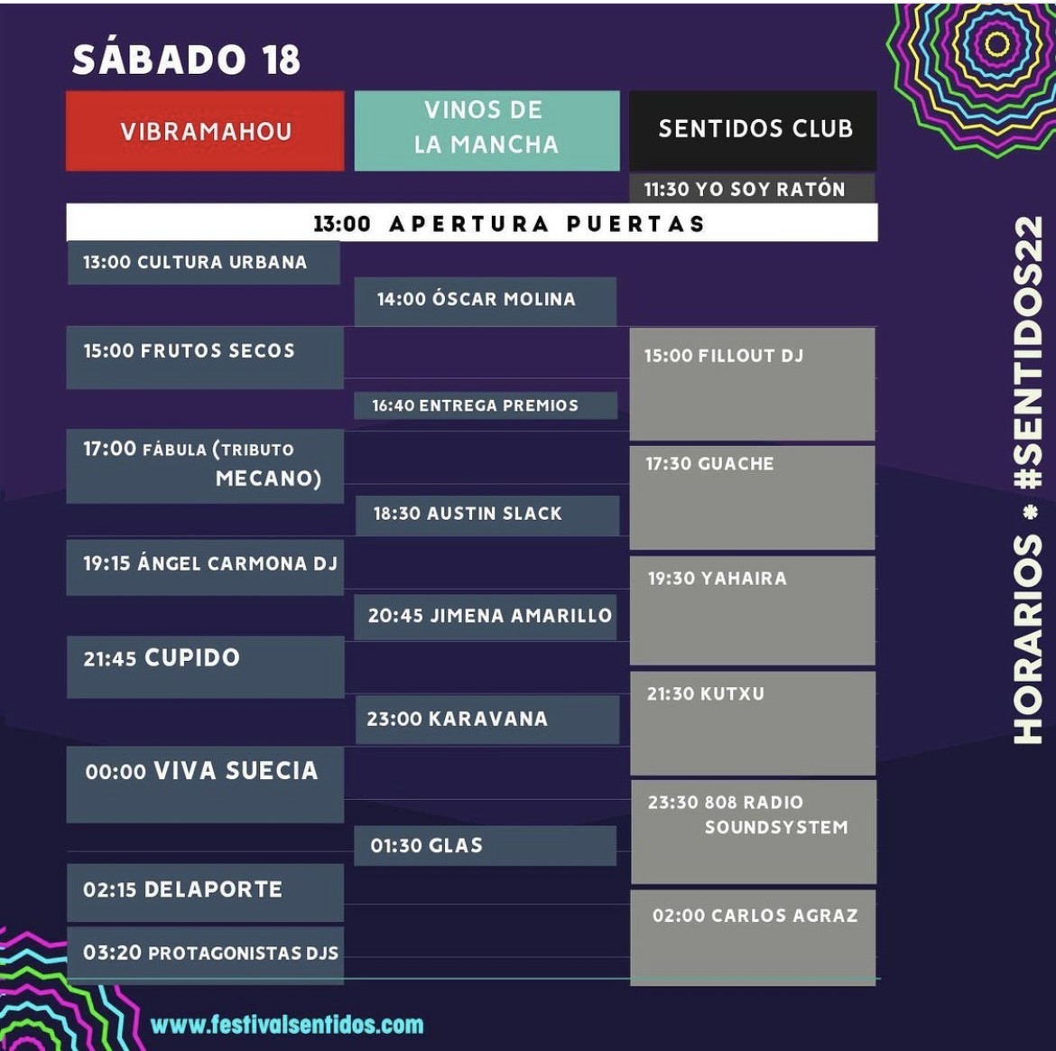 Horario de los conciertos que tendrán lugar el sábado en el Festival de los Sentidos. 