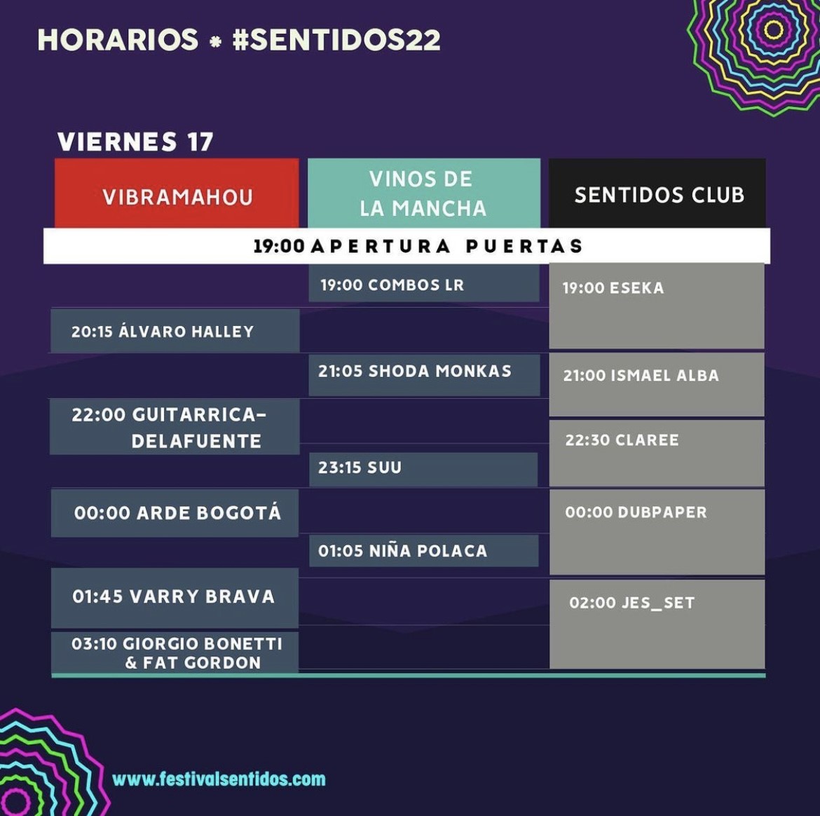 Horario de los conciertos del viernes en el Festival de los Sentidos. 