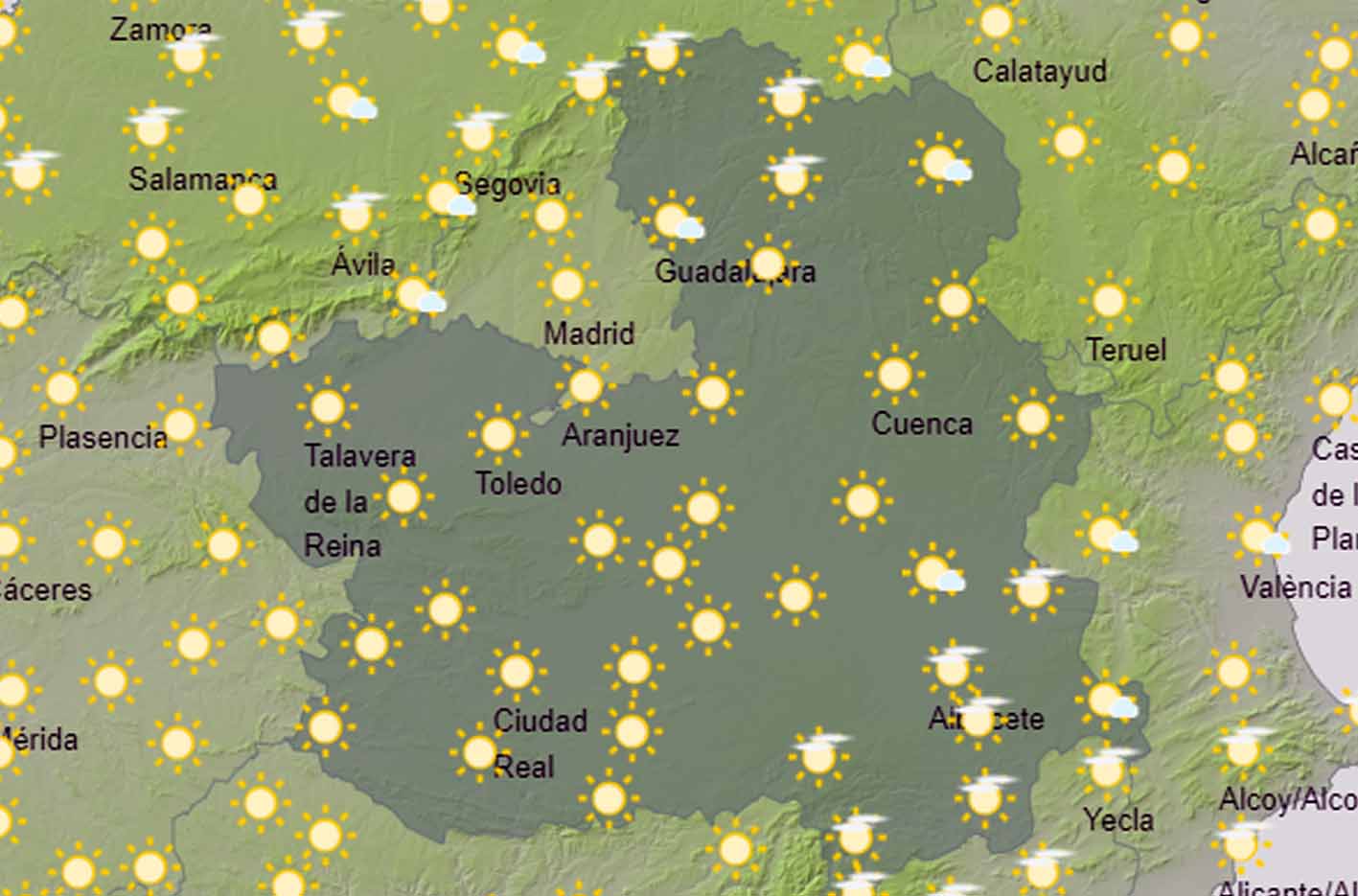 Mapa del tiempo en CLM, donde suben las temperaturas