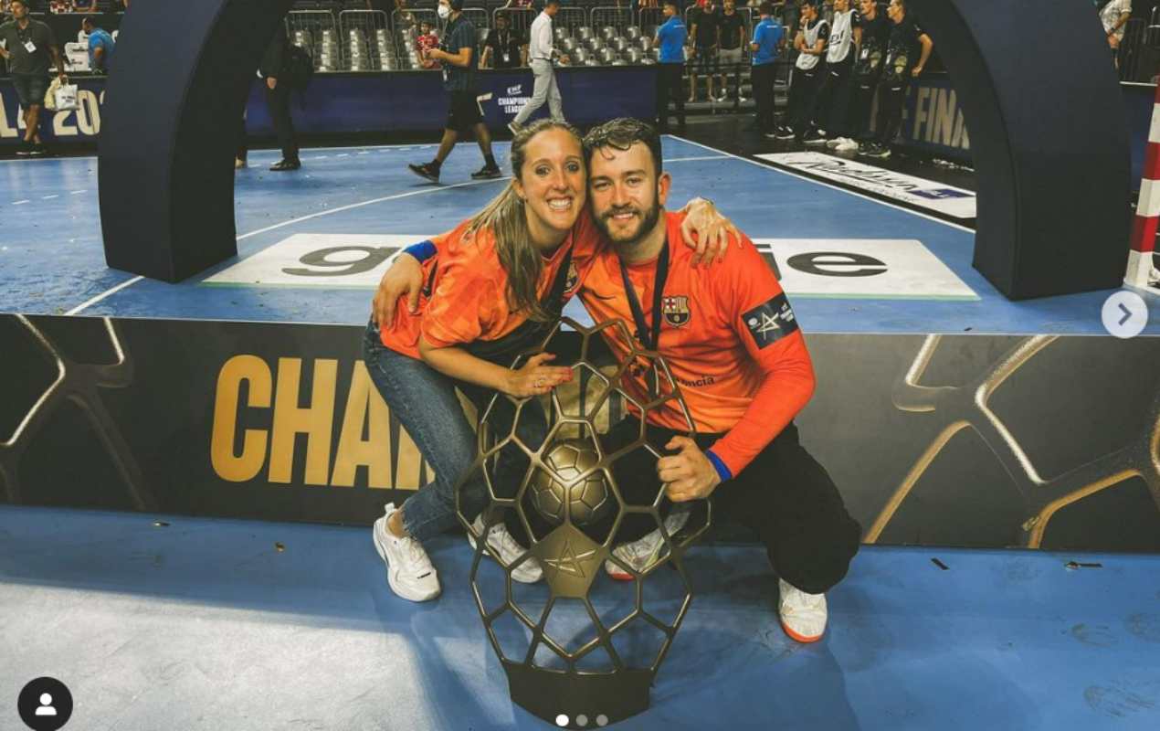 Itziar Llobet y Gonzalo Pérez de Vargas tras el triunfo del Barça en Champions.