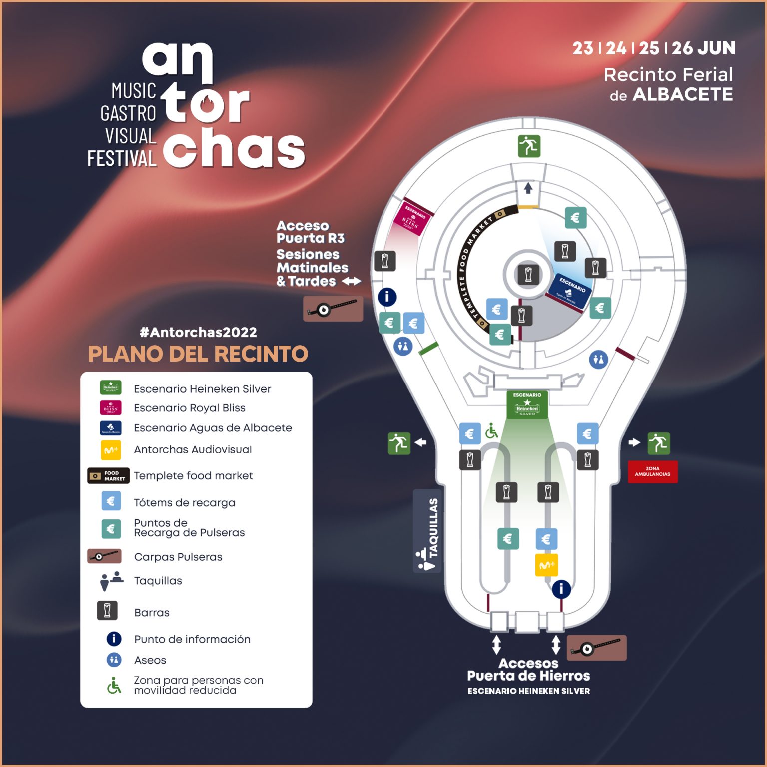 Plano de la distribución del Antorchas Festival en el Recinto Ferial de Albacete. 