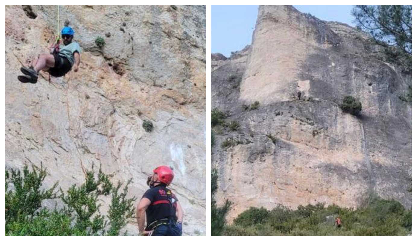 Imágenes del rescate de un escalador al que le entró el pánico. Fotos: Avisos Cuenca.