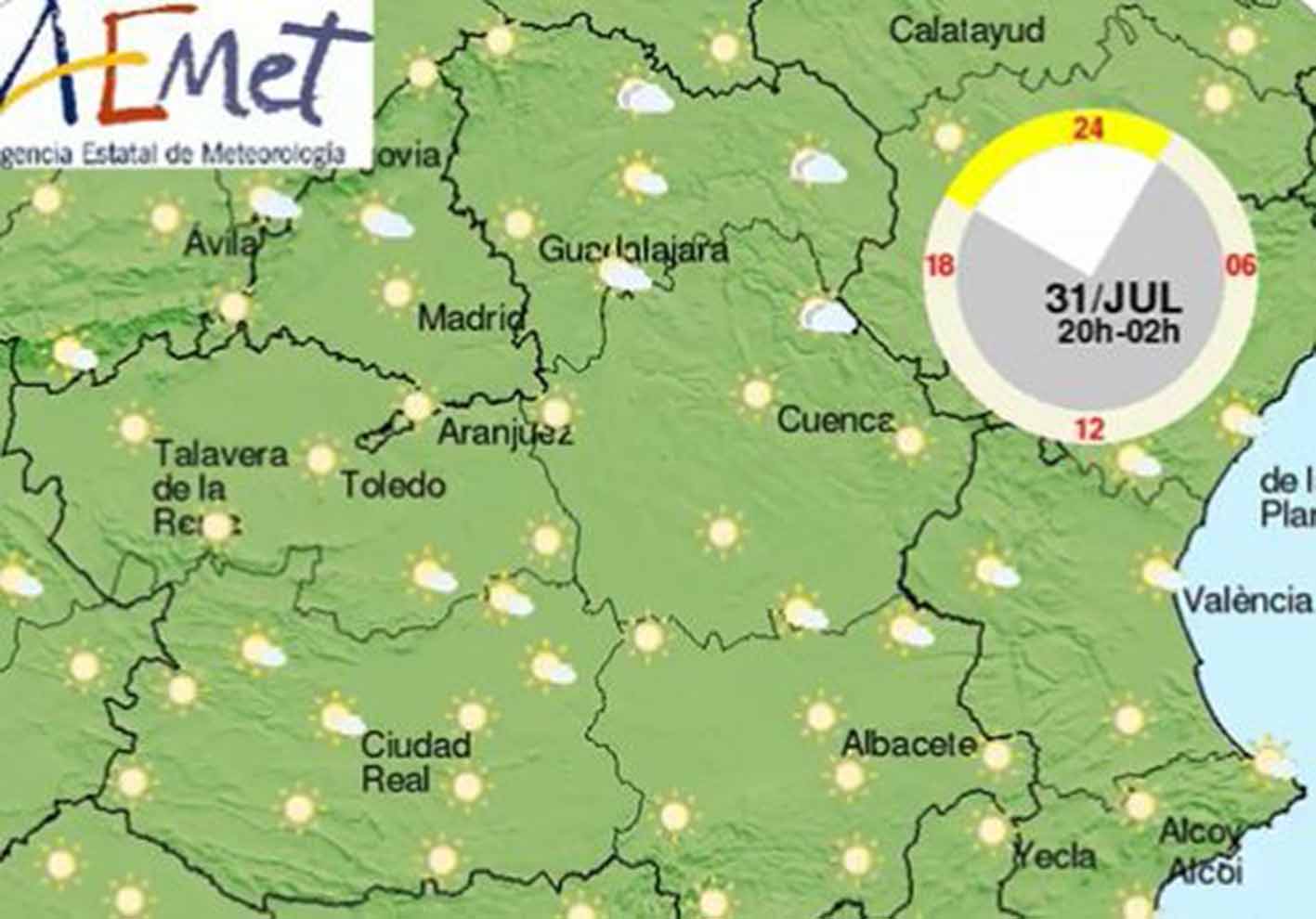 La predicción de la Aemet para hoy sábado.