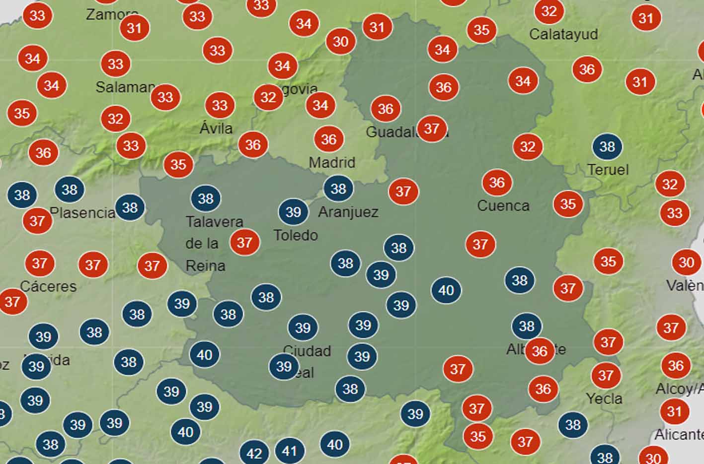 Mapa del tiempo con calor en CLM