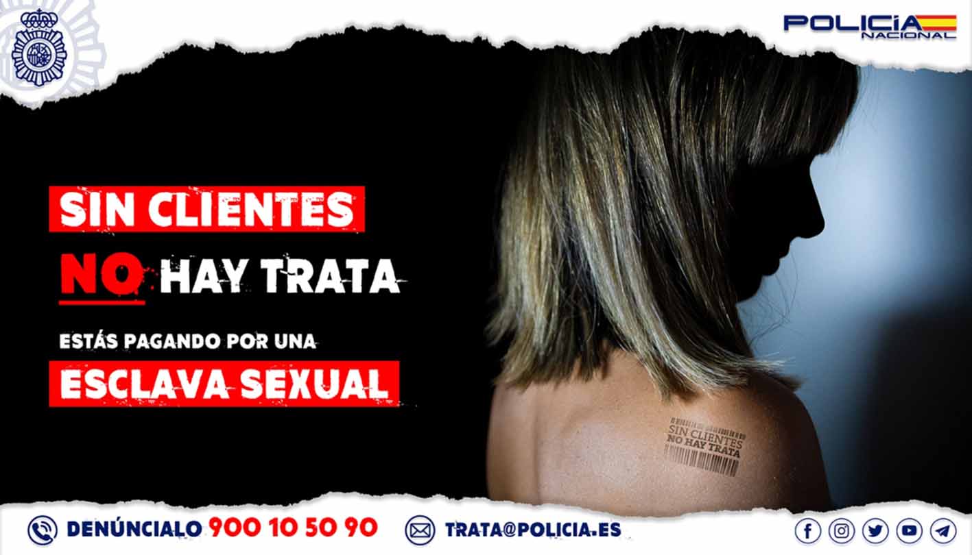 Cartel de una campaña de la Policía Nacional de 2020 contra la trata y la explotación sexual de mujeres.