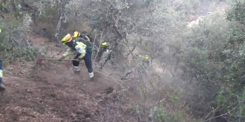 Los agentes del Plan Infocam, perimetrando el fuego a primeras horas de la mañana. Foto: Plan Infocam.