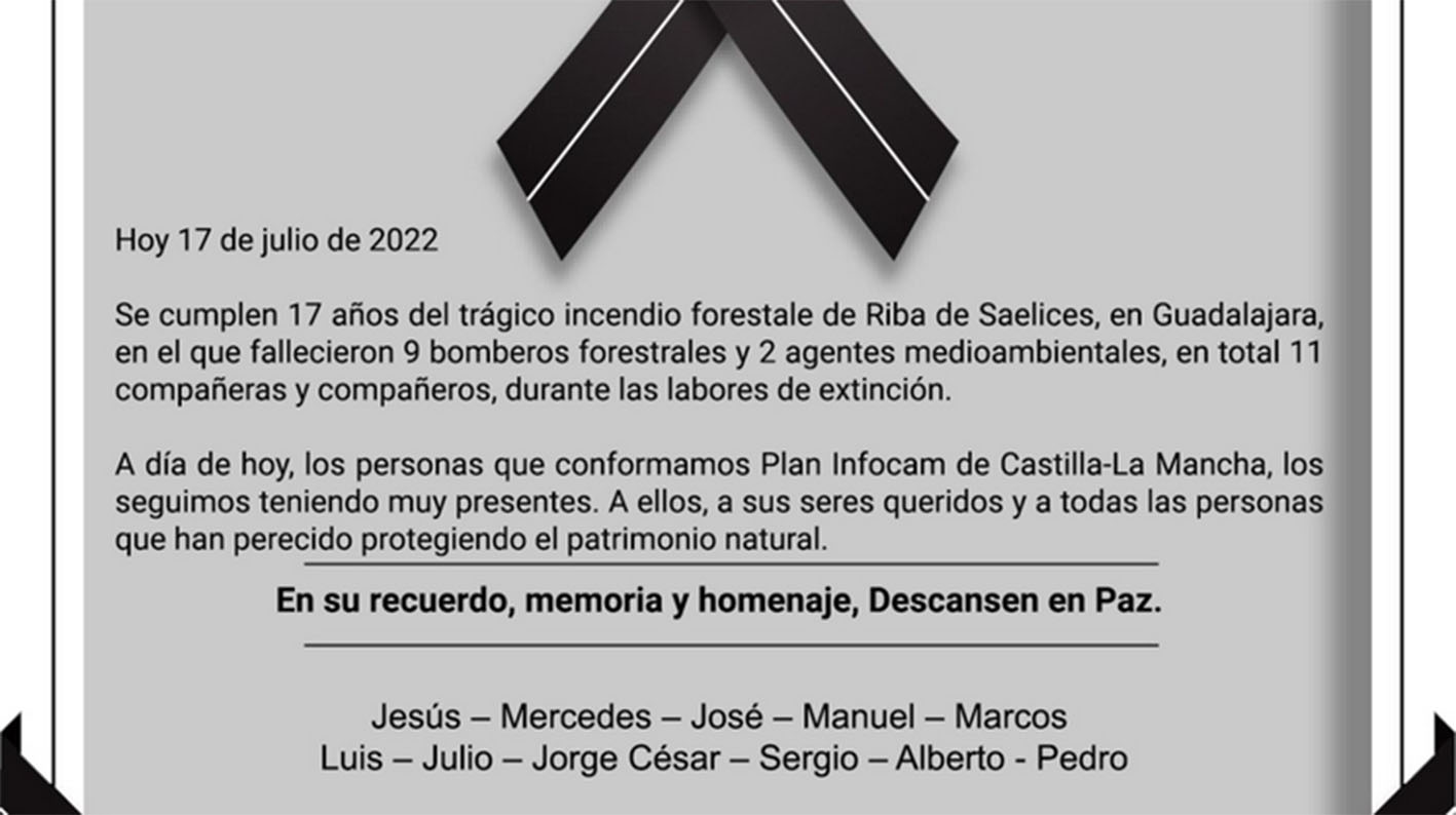 El recuerdo del Plan Infocam a sus compañeros fallecidos en el incendio de La Riba de Saelices hace 17 años.