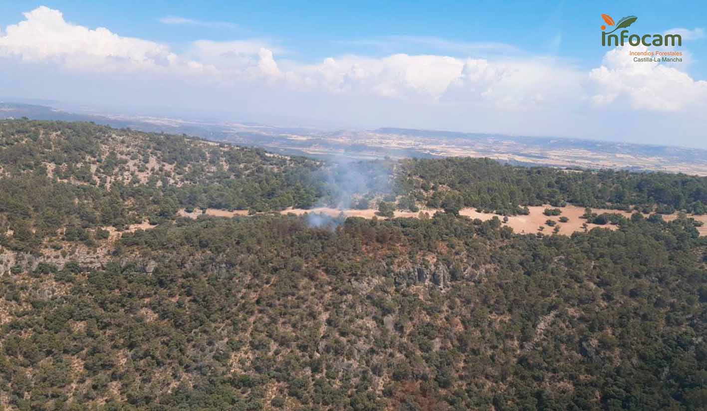 El fuego de Sacedón (Guadalajara) afecta a una zona de matorral. Foto: Plan Infocam.