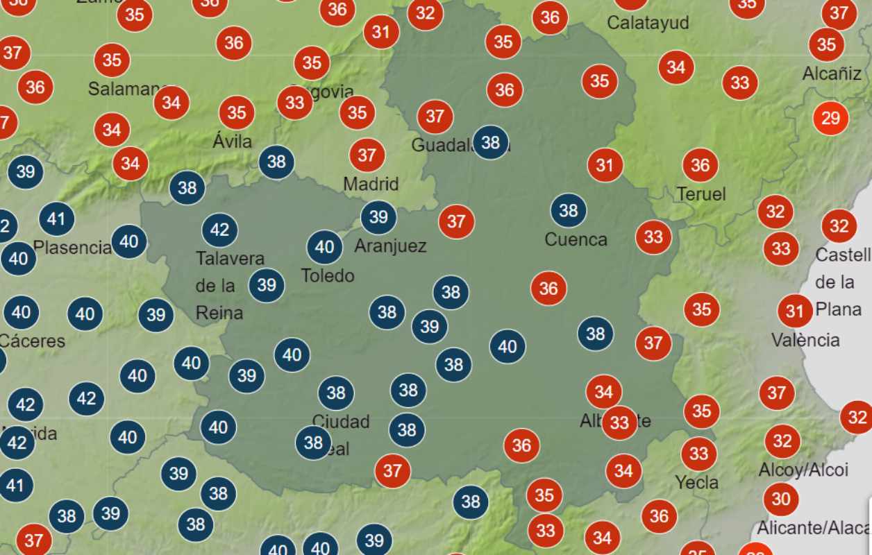 Temperaturas previstas para esta tarde en Castilla-La Mancha.