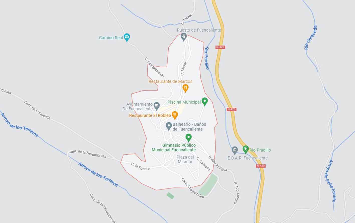 Accidente mortal en el término de Fuencaliente (Ciudad Real), en la N-420. Imagen: Google Maps.