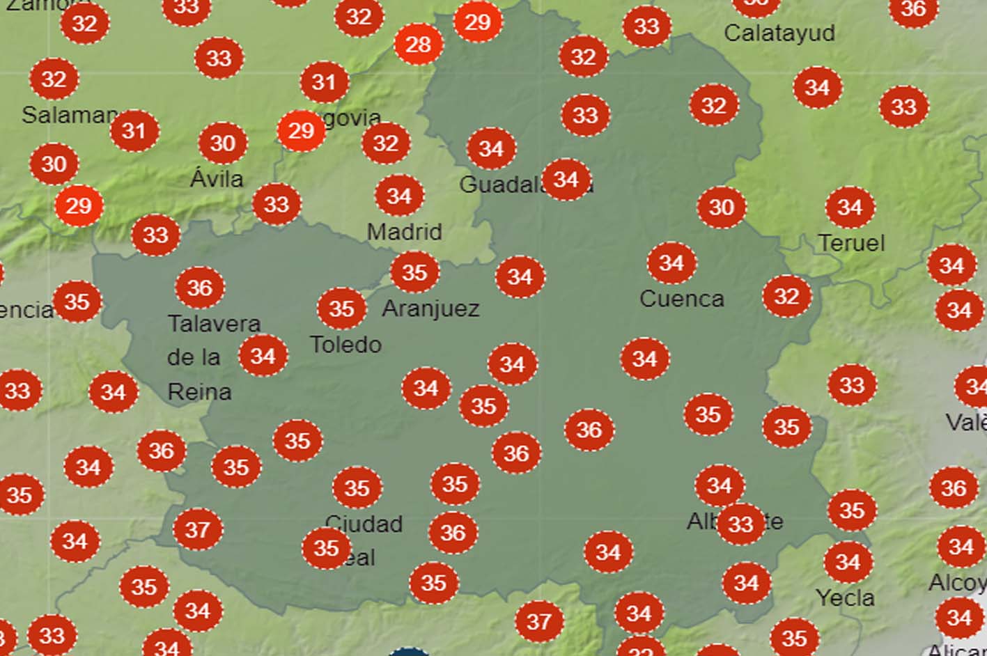 Mapa del tiempo con temperaturas en CLM.